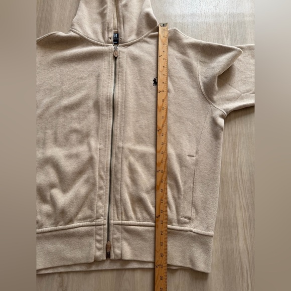 Vintage Polo Ralph Lauren Zip Up Hoodie Tan / Khaki / Light Brown Sz XL *stains - Picture 10 of 11
